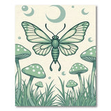 Whimsical Green Moth Mushroom Boho Rug