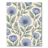 Blue and Teal Vintage Blue Daisy Floral Area Rug