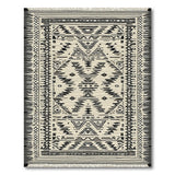 Fringed Black Geometric Tribal Area Rug