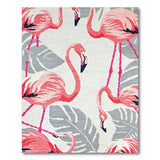 Pink Flamingo Grey Leaf Coastal Area Rug