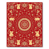 Red Ornate Cat Skull Floral Mandala Rug