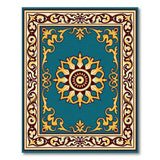 Teal Persian Medallion Area Rug with Gold Borders