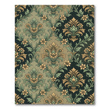Ornate Green Gold Floral Damask Area Rug