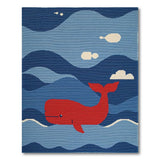 Playful Red Whale Blue Ocean Waves Rug
