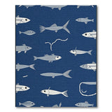 Navy Blue White Fish Coastal Area Rug