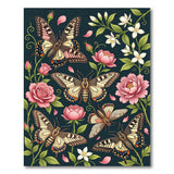 Navy Pink Butterfly Rose Floral Area Rug