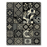 Black White Ornate Tile Mosaic Rug