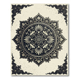 Ornamental Black White Floral Medallion Rug
