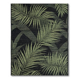Green Palm Leaf Area Rug on Black