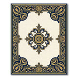 Luxurious Gold Navy Ornate Floral Border Rug