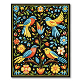 Vibrant Embroidered Birds Floral Area Rug