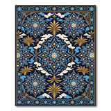 Navy Blue Traditional Persian Floral Rug with Gold Accents