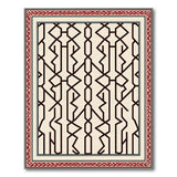 Ivory Geometric Trellis Area Rug with Red Border