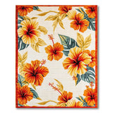 ODIKA Tropical Hibiscus Washable Area Rug - Low Pile Orange Floral Non-Slip Rug