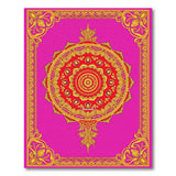 Vibrant Pink Mandala Area Rug with Gold Ornate Borders