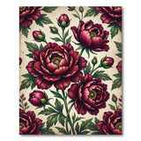 Vintage Burgundy Peony Floral Area Rug