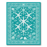 Blue and Teal Coastal Beach Teal Starfish Seashell Coastal Area Rug