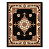 Ornate Black Persian Area Rug with Gold Floral Border