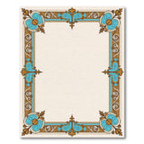 Elegant Teal Gold Ornate Floral Border Rug