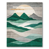 Green Layered Mountain Sunset Area Rug