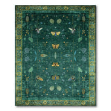 ODIKA Emerald Green Vintage Botanical Butterfly Washable Area Rug, Low Pile & Non-Slip