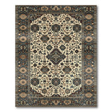 Navy Blue Traditional Persian Area Rug Ivory Field
