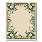 Beige Area Rug with Cream Floral and Green Leaf Border