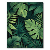 Green Boho Chic Lush Green Monstera Palm Leaf Area Rug