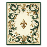 ODIKA French Fleur-de-lis Gold & Green Washable Area Rug - Low Pile, Non-Slip, Pet Friendly