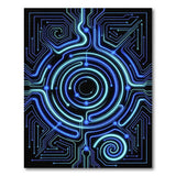 Neon Blue Circuit Spiral Area Rug