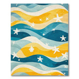 Coastal Blue Teal Waves Starfish Area Rug