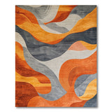 ODIKA Modern Abstract Wave Washable Area Rug - Terracotta & Grey Low Pile Non-Slip Rug