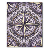 Distressed Vintage Compass Rose Purple Rug