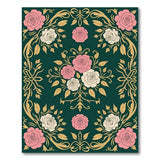 Ornate Pink White Rose Floral Vintage Area Rug