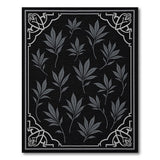 Ornate Grey Leaf Black Area Rug