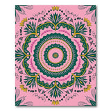 Vibrant Pink Mandala Rug with Green Lotus Leaves