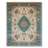 Teal Border Ivory Persian Medallion Rug