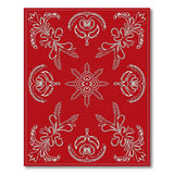 Bold Red Area Rug with White Ornate Florals