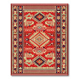 Red Vibrant Red Persian Geometric Area Rug