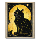 Mystical Black Cat Golden Moon Area Rug
