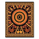 Vibrant Orange Sun Mandala Rug with Birds Foliage
