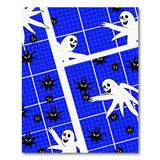 Playful Cartoon Ghosts on Blue Grid Area Rug