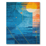 Teal Blue Geometric Sunset Abstract Area Rug