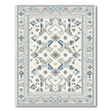 Cream Field Teal Geometric Heritage Tribal Rug