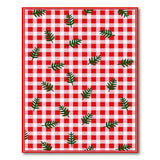 Red Gingham Check with Holly Leaves Area Rug
