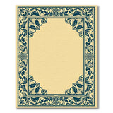 Ornate Teal Floral Border Beige Area Rug