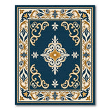 Navy Blue Ornate Baroque Border Area Rug