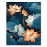 Teal Lotus Blooms Area Rug with Orange Petals