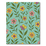 Vibrant Yellow Pink Flowers on Teal Rug