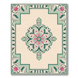 Vintage Green Pink Floral Mandala Area Rug